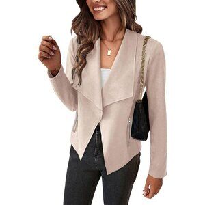 🆕Women's Beige Apricot PRETTYGARDEN Faux Suede Jackets Fall Clothes Long Sleeve